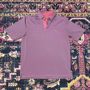 Greg Norman Men's Play Dry Polo Shirt Pink Striped Short Sleeve Size Large